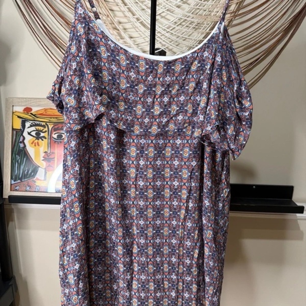 bobeau Multicolor Printed Cold-Shoulder Midi Dress